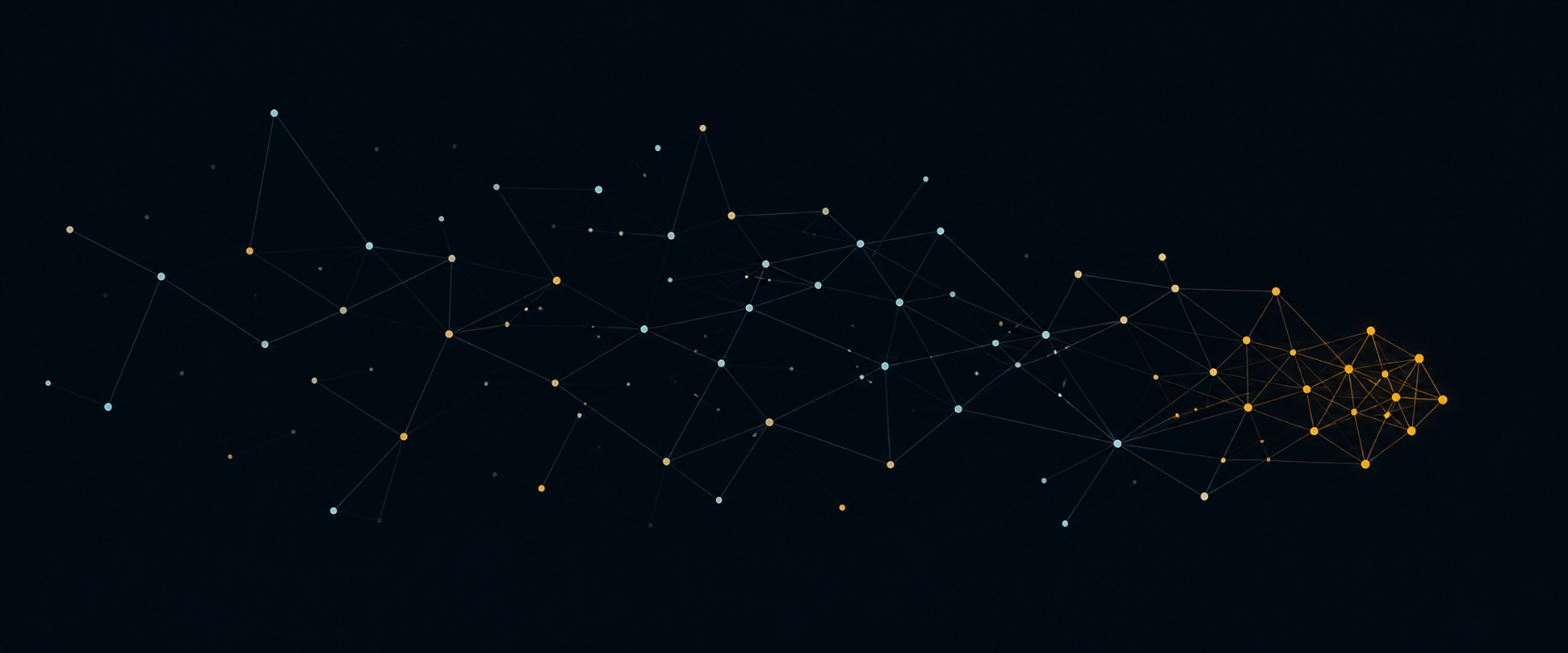 Guidances — constellation of connected nodes shifting from cool blue to warm amber